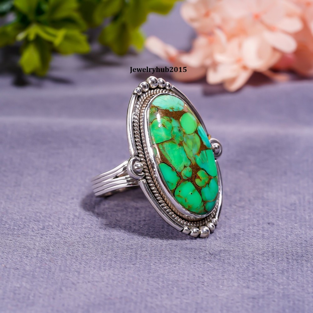 Green Copper Turquoise Ring Solid 925 Sterling Silver Handmade Ring MK*KP-6