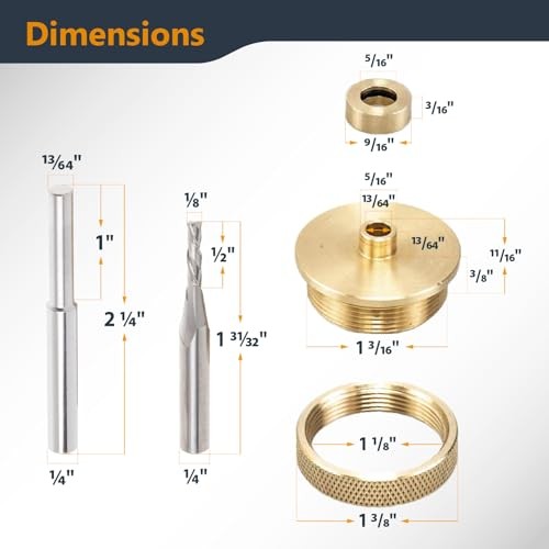 POWERTEC 72442 Router Inlay Kit for 1/4" Template Solid Brass Bushing Guide Set