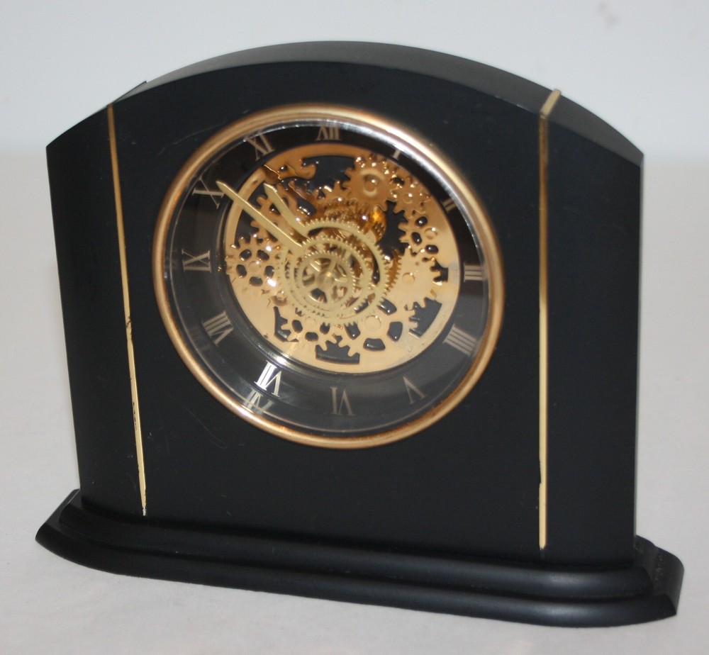 Black and Gold See Through Movement Table Clock Gears