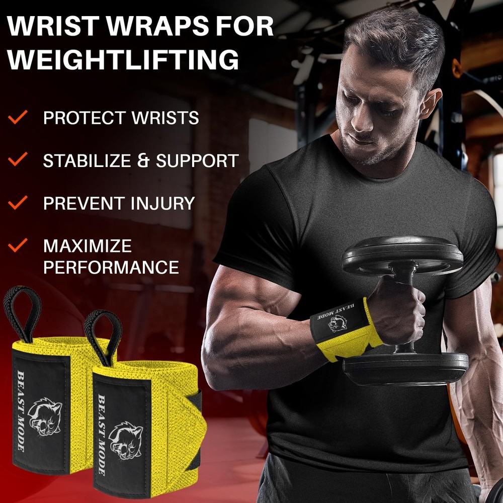 HeavyDuty Weightlifting Wrist Wraps with Thumb Loop for Powerlifting & Training