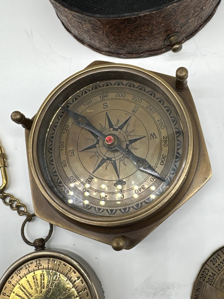 Gilbert Compass Solid Brass Nautical Handmade Working Travelling Compass W Case