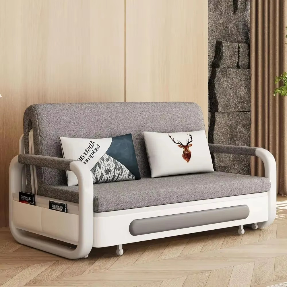 Pull Out Sofa Bed w/ Trundle Storage Futon Sleeper Couch Small Spaces