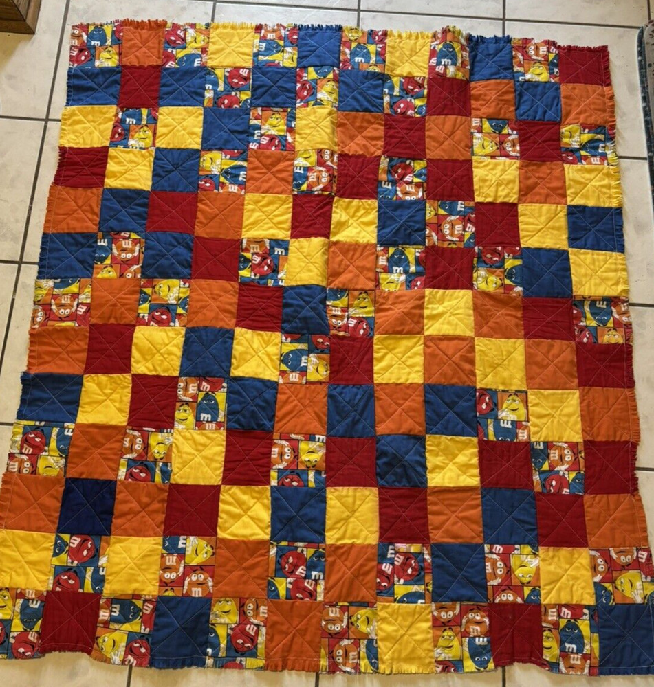 Quilted Lap Blanket Throw Hand Made Patchwork Quilt 47 X 44" Multi Color M&M's