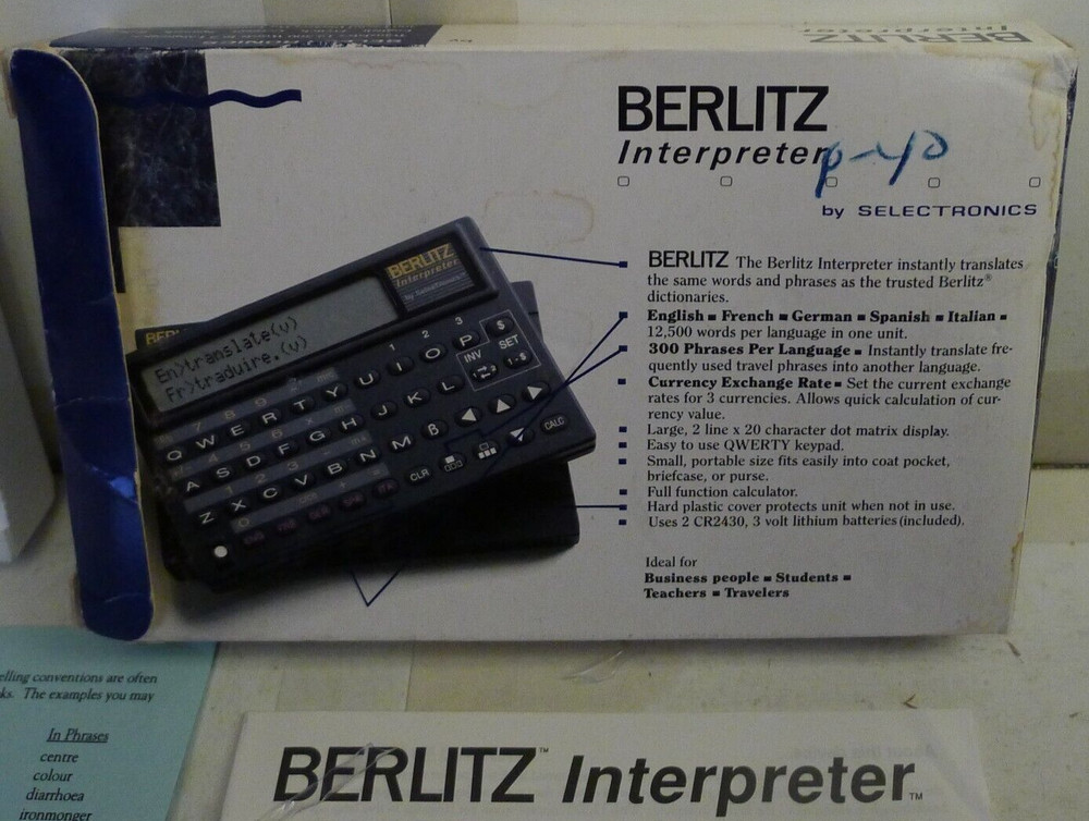Berlitz Interpreter TR500 by Selectronics dated 1990 +Manuals & Box - TESTED