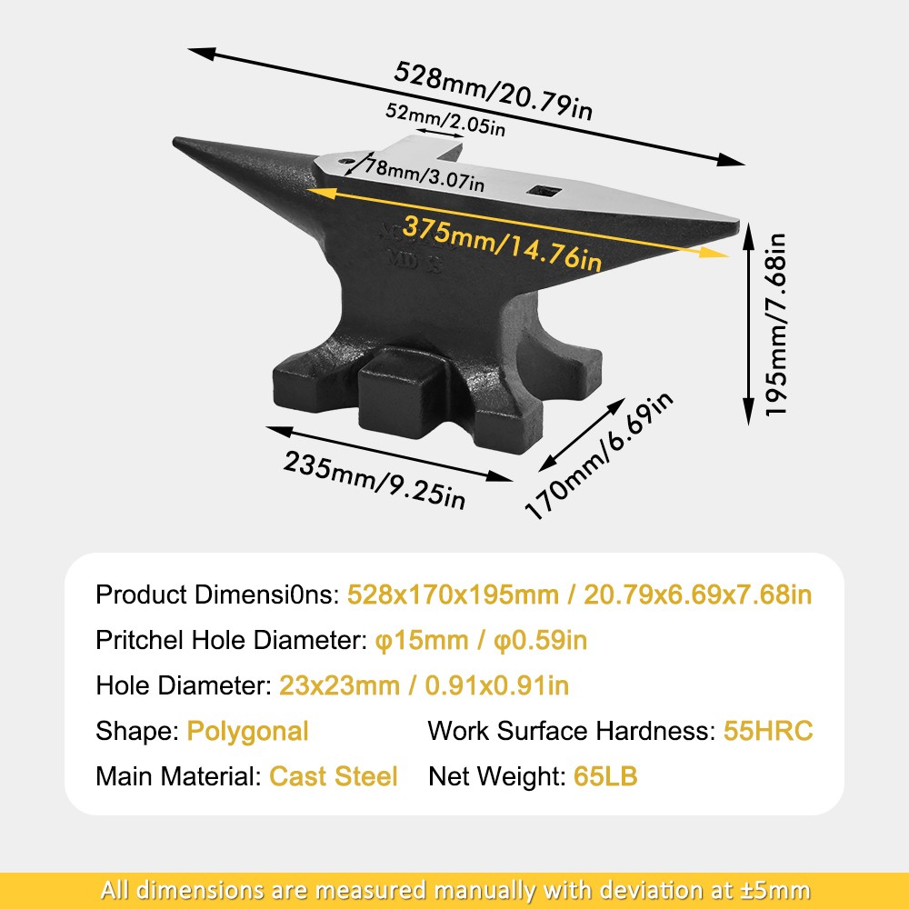 65 lb Blacksmith Anvil 55 HRC Multi-Angle Work Surface Anvil