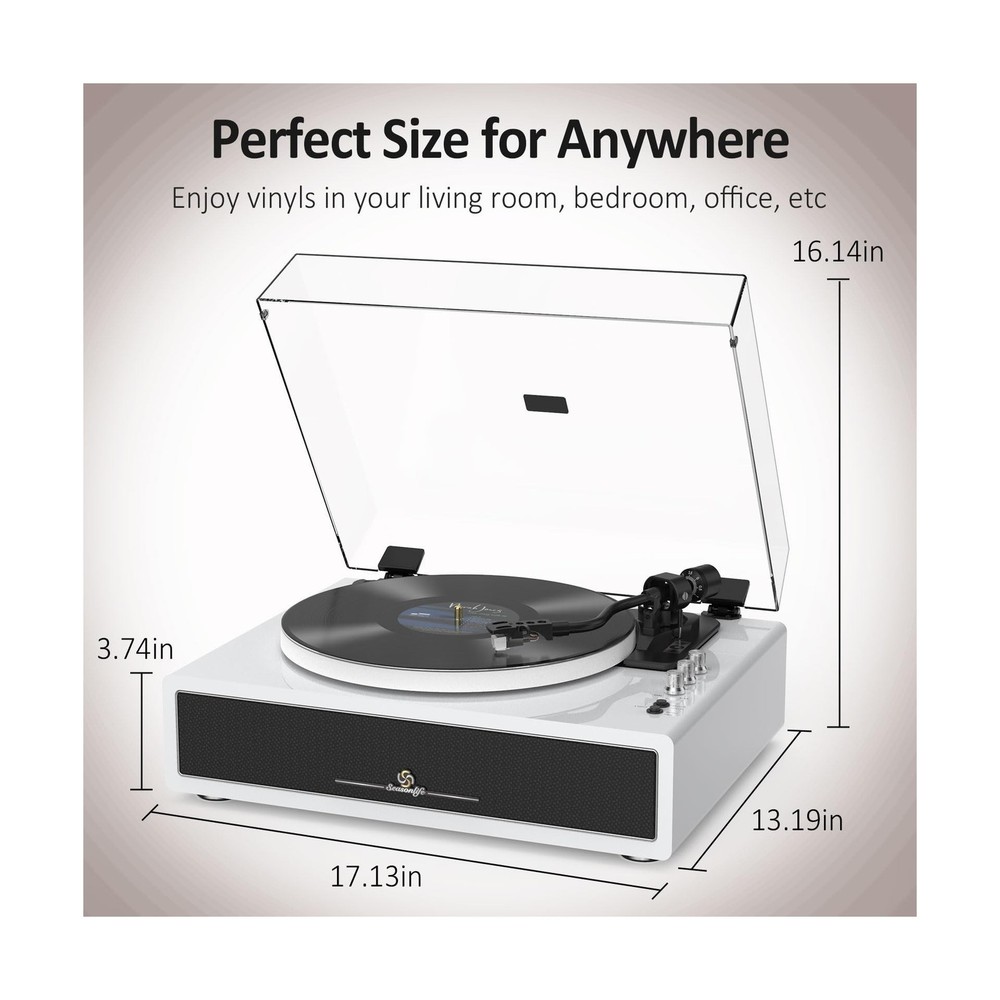 Record Player with Built-in Four Stereo Speakers, Three LED Lighting Modes, A...