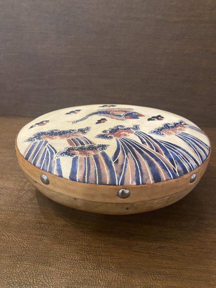 Hand Held Frame Drum w/Jumping Fish Design 7.5” x 2”