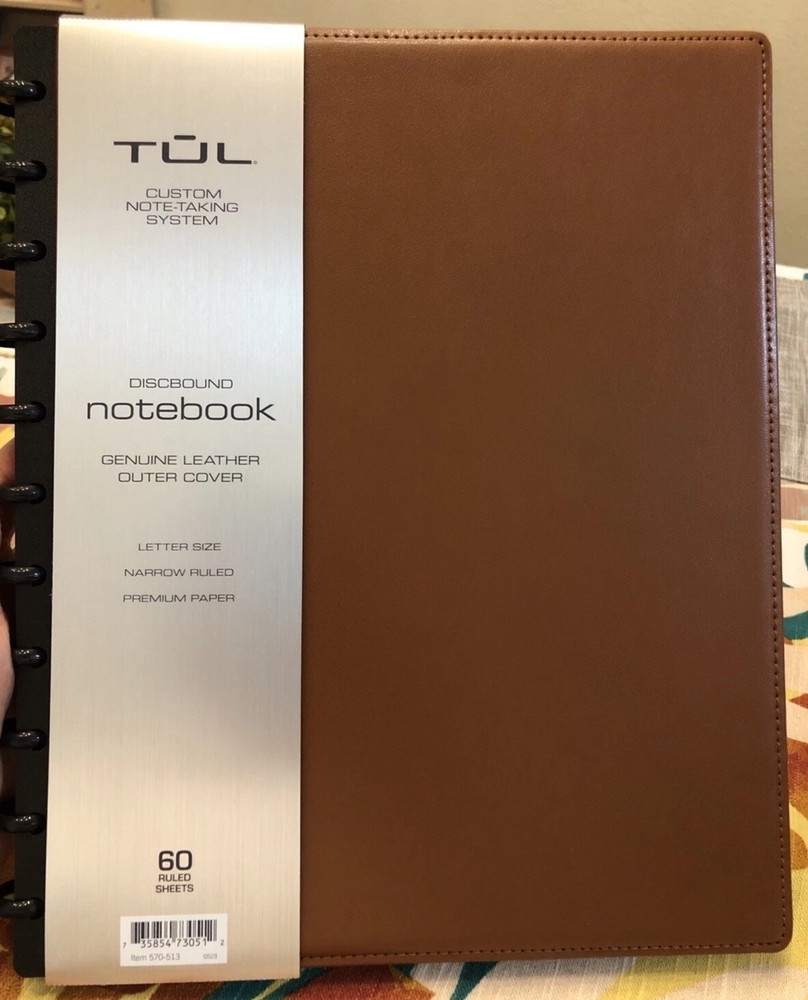 TUL Custom Note-Taking System Discbound Leather Notebook, Letter Size, Brown