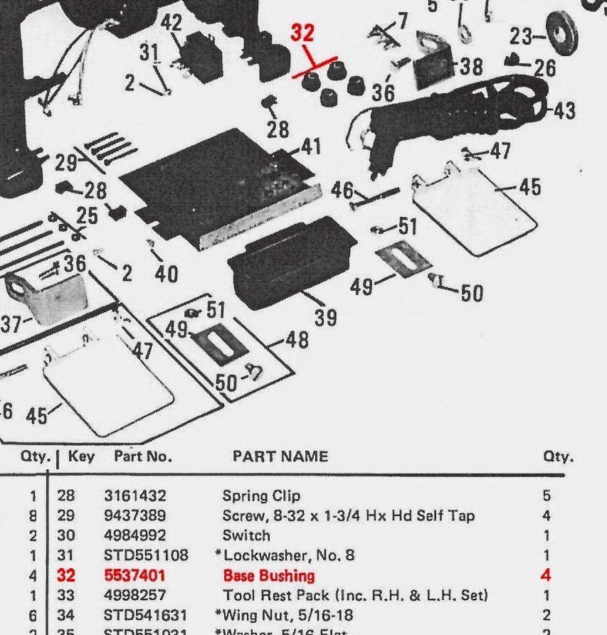 4 NEW Craftsman NOS OEM Bench Grinder Base Bushing 5537401 Rubber Feet Foot USA