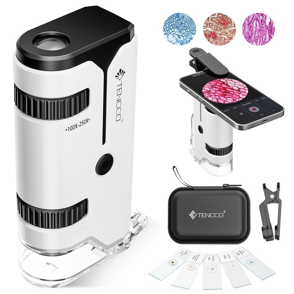 "100X-250X Mini Pocket Microscope for Kids Adults, Protable Handheld Microscope