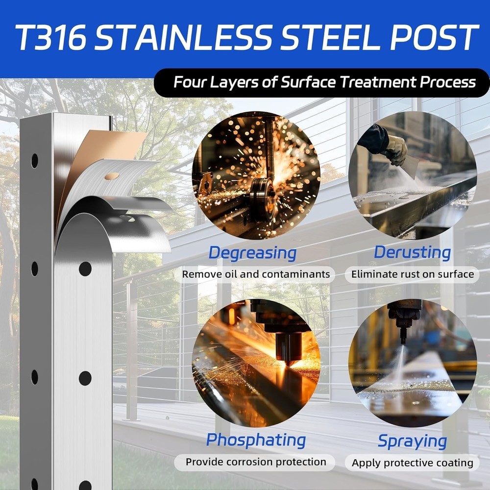 Fulifix 36" Silver Cable Railing Post, Stainless Steel Level Railing Post