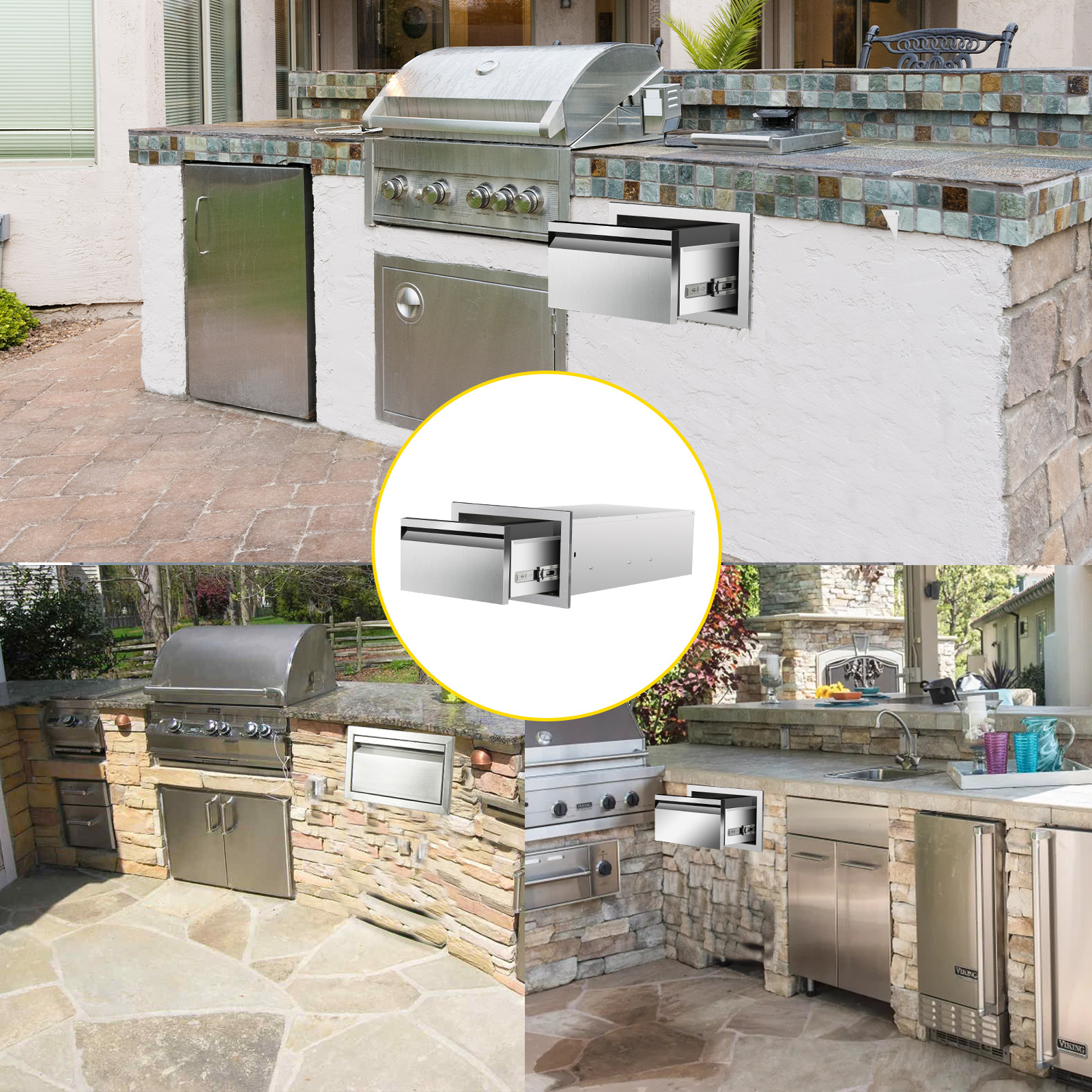 Outdoor Kitchen Drawers,Stainless Flush Mount BBQ Drawers(Multi-size)