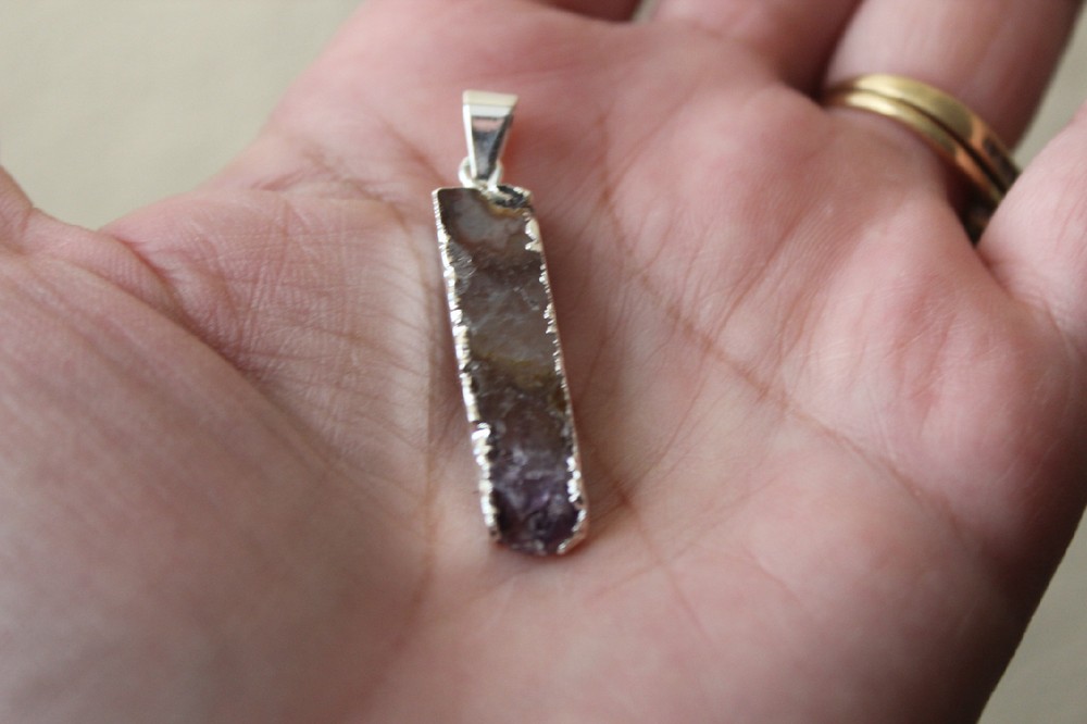 Agate Geode Rectangular Amathyst Pendant from Brazil R213