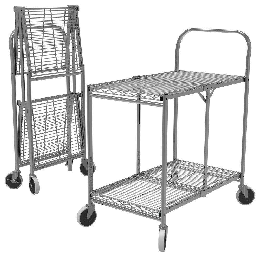Luxor WSCC-2 Two-Shelf Collapsible Wire Utility Cart, Silver