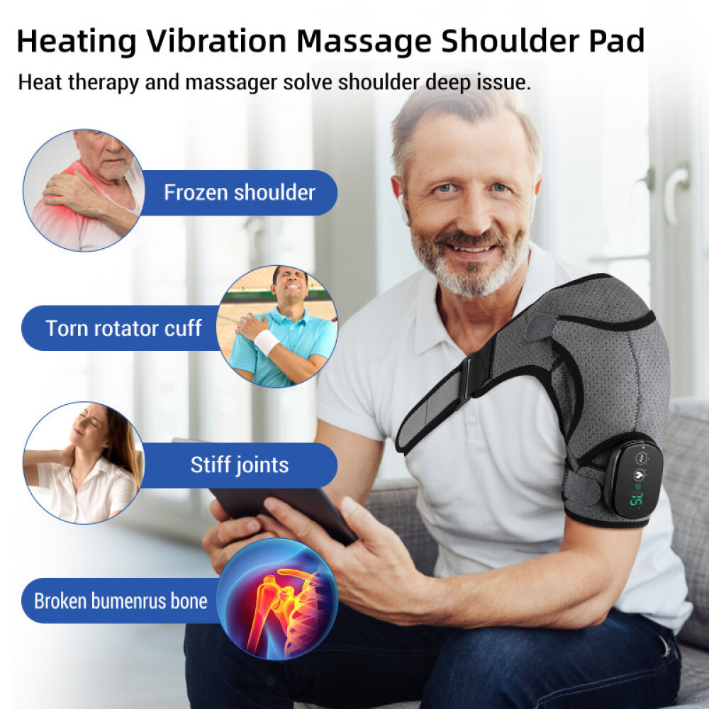 Electric Heated Shoulder Joint Brace Support with Vibration Relief Pain Massager