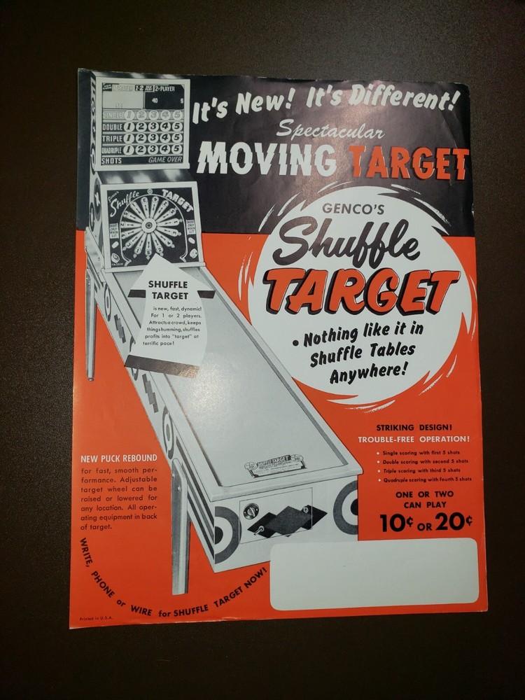 Genco SHUFFLE TARGET Puck Bowler Arcade Flyer