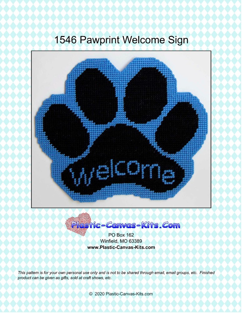 Pawprint Welcome Sign-Cat Dog-Plastic Canvas Pattern or Kit
