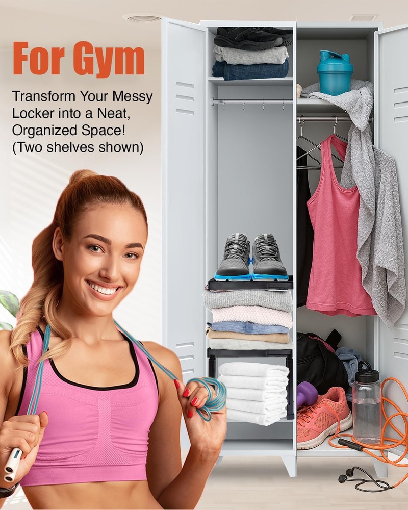 Locker Organizer Shelf， Adjustable Width and Height, Stackable, Ideal Locker ...
