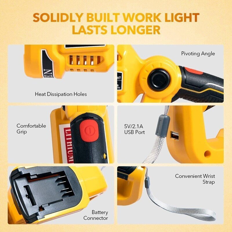 LED Work Lamp Flashlight For Dewalt DCB140 DCB20 Li-ion Battery USB Tools Light