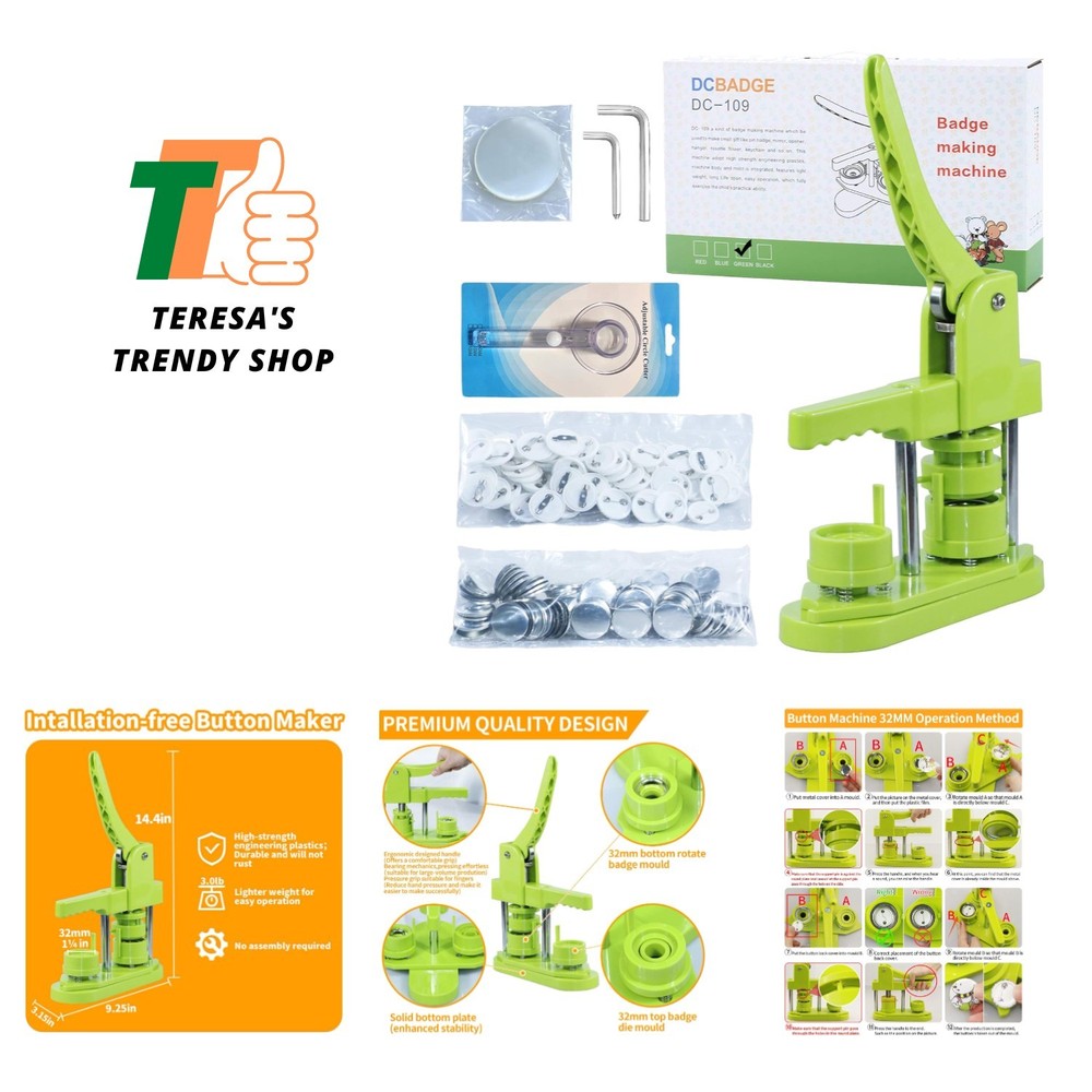 Button Maker Machine 1.25 in for DIY Gift,Installation-Free Pin Maker Machine...