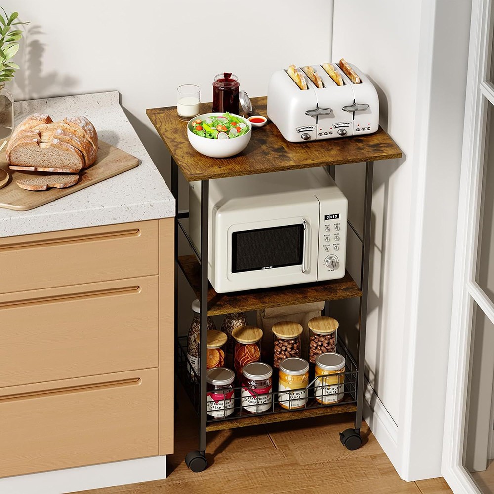 New Storage Shelf Kitchen Rolling Cart W/ Wheels & Baskets Mobile Rack US