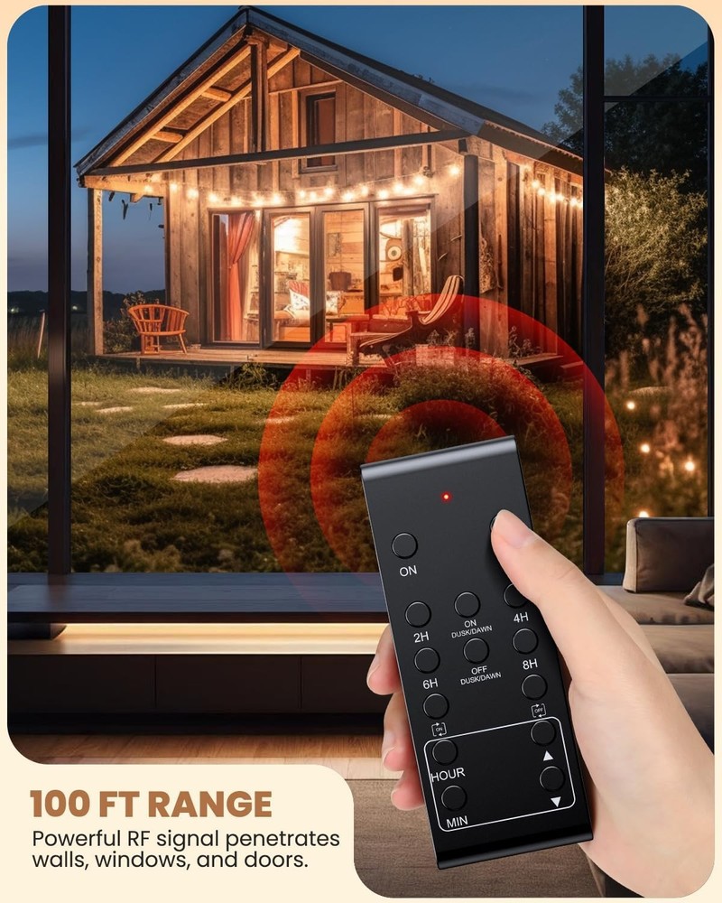 Outdoor Remote Control Outlet, ELECTOP Timer with Countdown & Black
