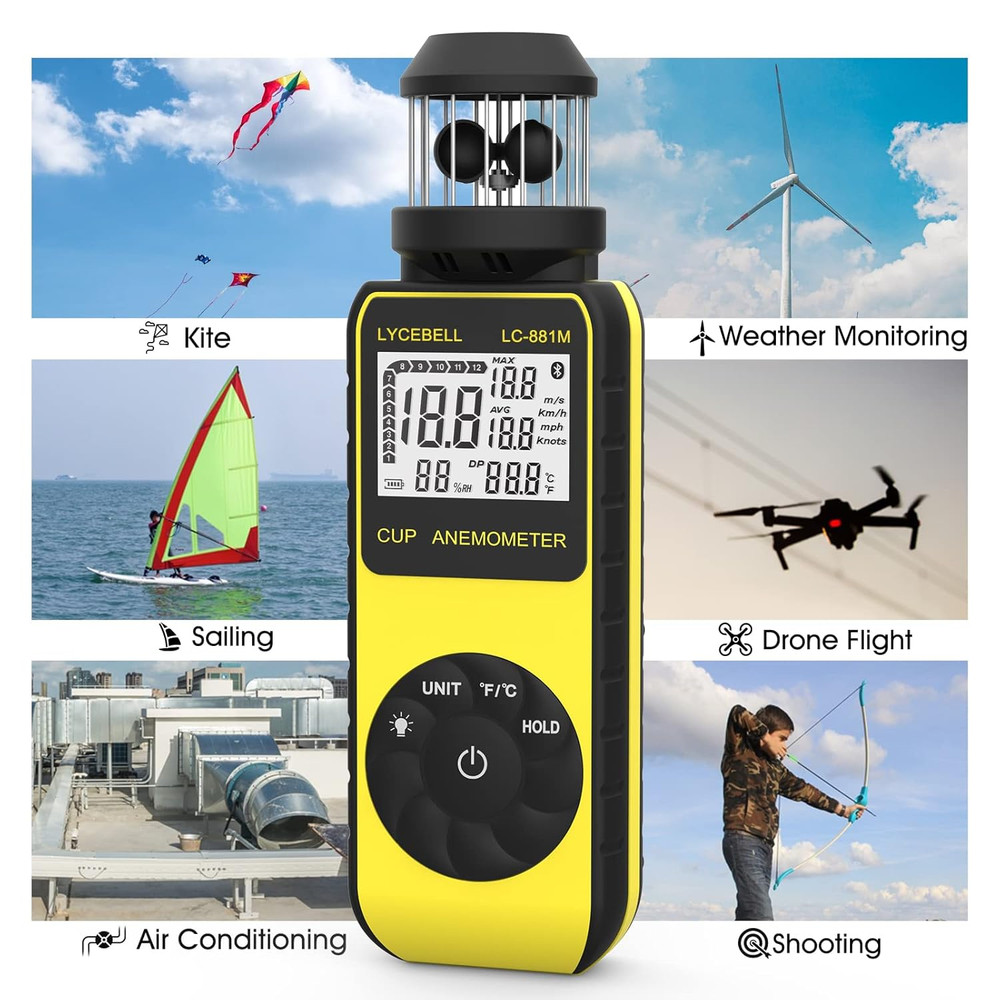 Anemometer Handheld Digital Wind Meter with 360° Directions, Compass, 881M Porta
