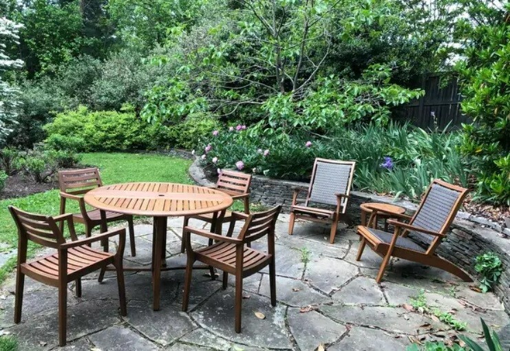 Round Eucalyptus Folding Table Outdoor Patio Deck Pool Side Dining Wood Serving