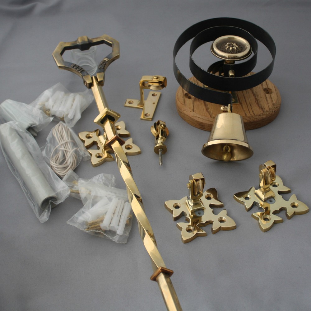 Brass Lichfield Front Door Bell Pull & Bell