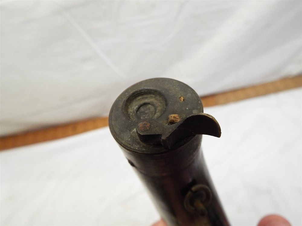 Antique Brass & Steer Horn Black Powder Flask Compact Small Muzzleloader Hunting