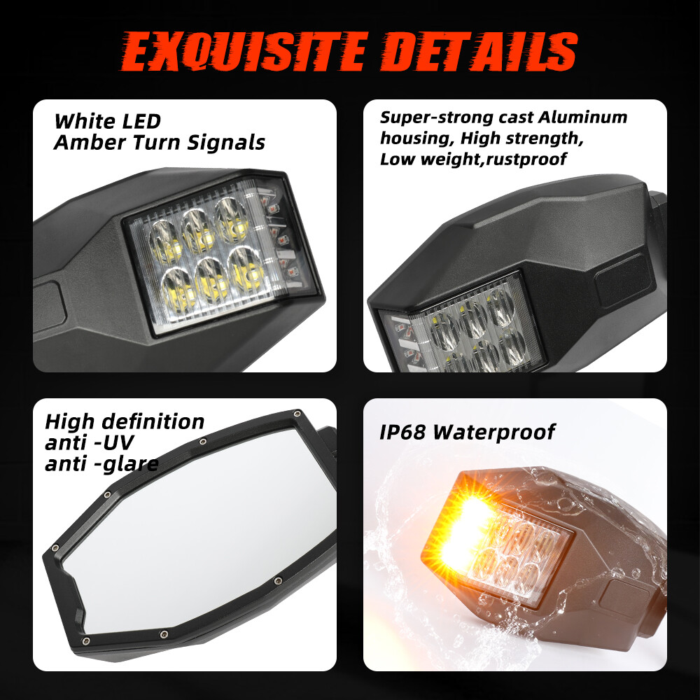 UTV Rear View Side Mirrors W/ LED Turn Lights For 2017-2023 Can Am Maverick X3 R