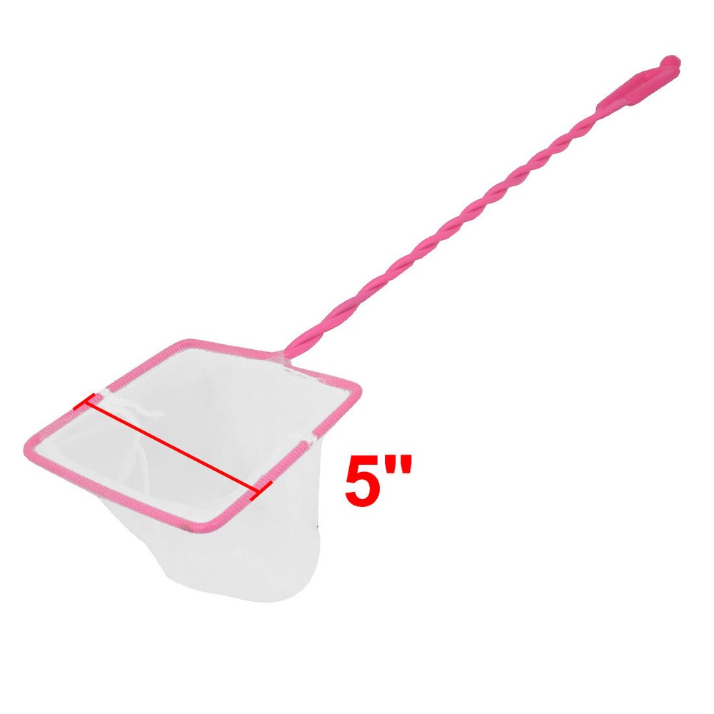 Aquarium Betta Tank Plastic Rectangle Frame Fish Skimming Net Pink 5inch Width