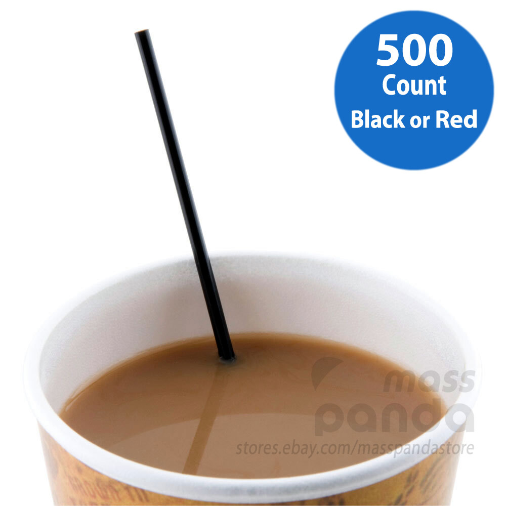 500 ct 7.75" Black or Red Plastic Coffee Stirrers/Cocktail Sip Straws/Sticks