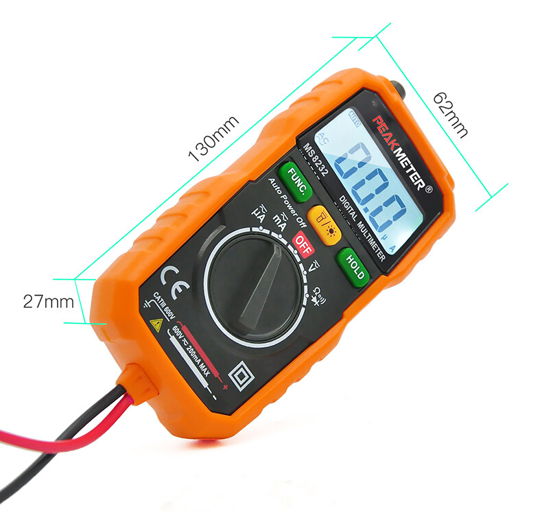 PEAKMETER PM8232 Mini Digital Multimeter Auto NCV AC DC Current Ohm Diode Test
