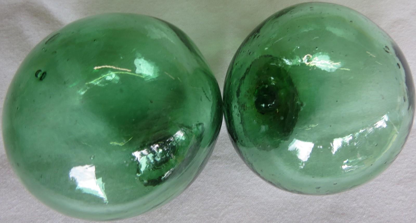Asian Blown Glass Fishing FLOATS 2-2.5" LOT-2 Green Seal Button USA BZ