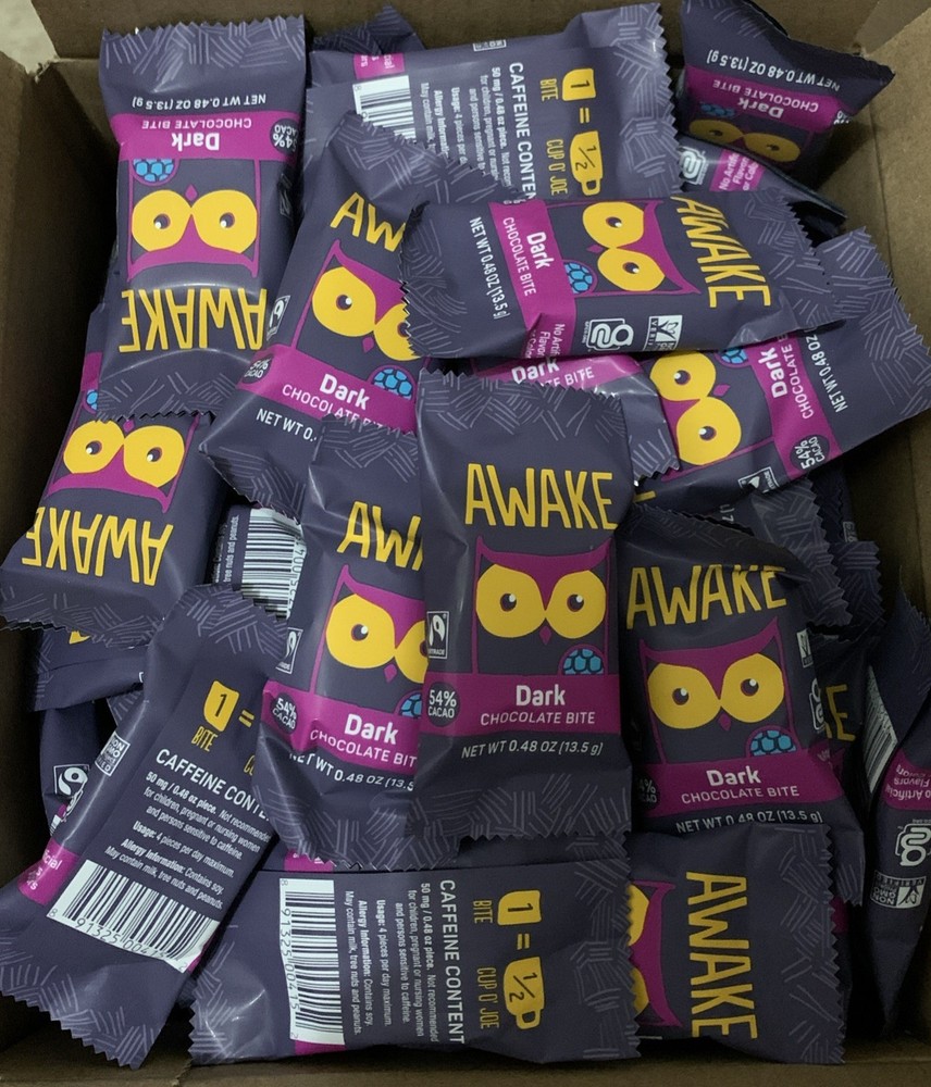 148 Count Awake Caffeinated Chocolate Bites Dark Chocolate 0.48oz BULK Candy