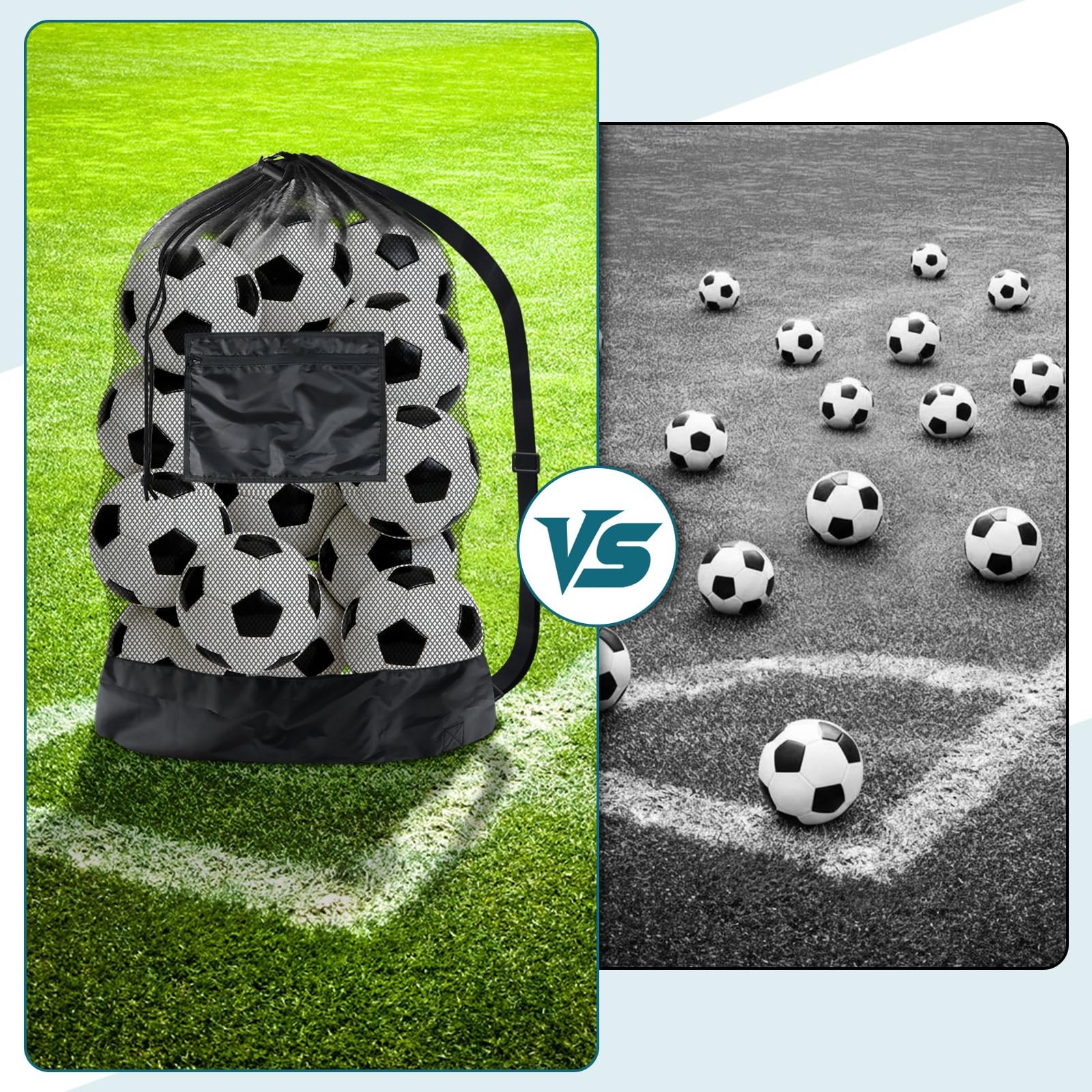 Heavy Duty Soccer Ball Net Bag Drawstring Mesh Ball Bag with Zipper Pocket, S...