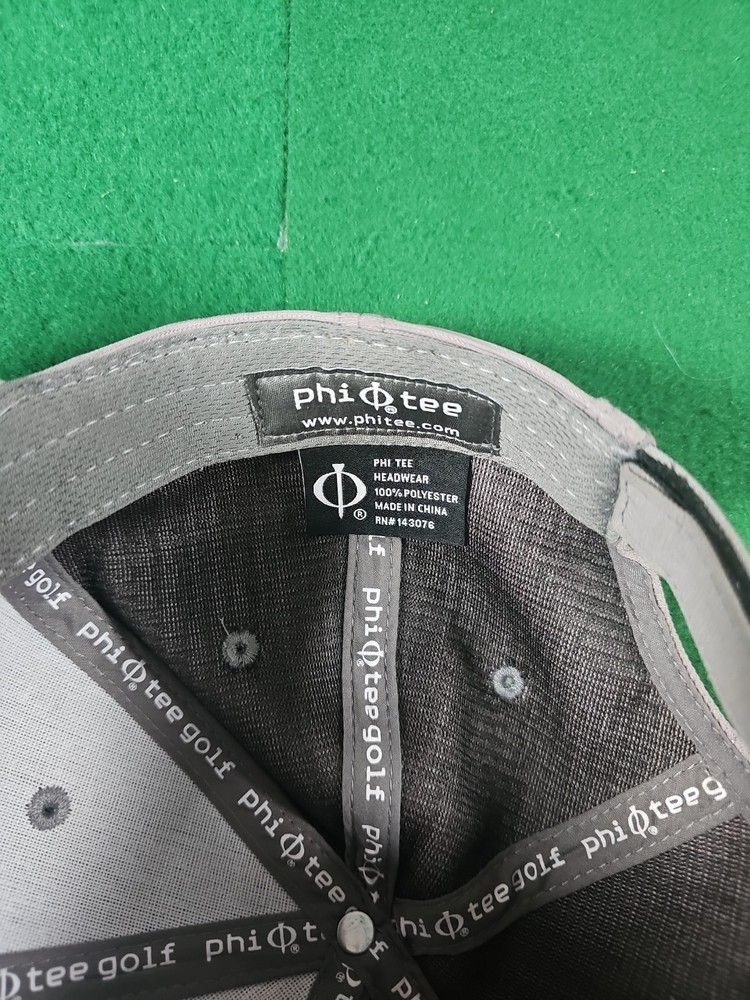 Phi Tee Golf Hat Cap / Hook and Loop Adjustable Strap Back / Grey Embroidered