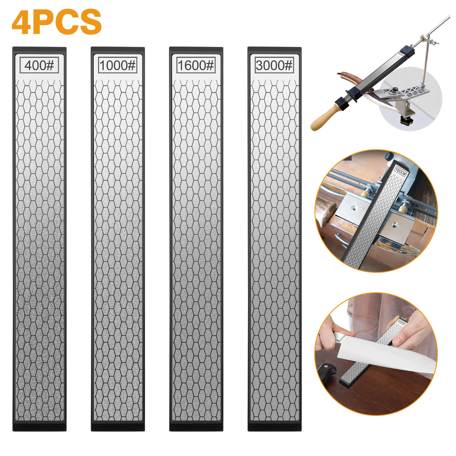 4PCS Diamond Sharpening Stone Set 400 600 1000 3000Grit Knife Chisel Sharpener