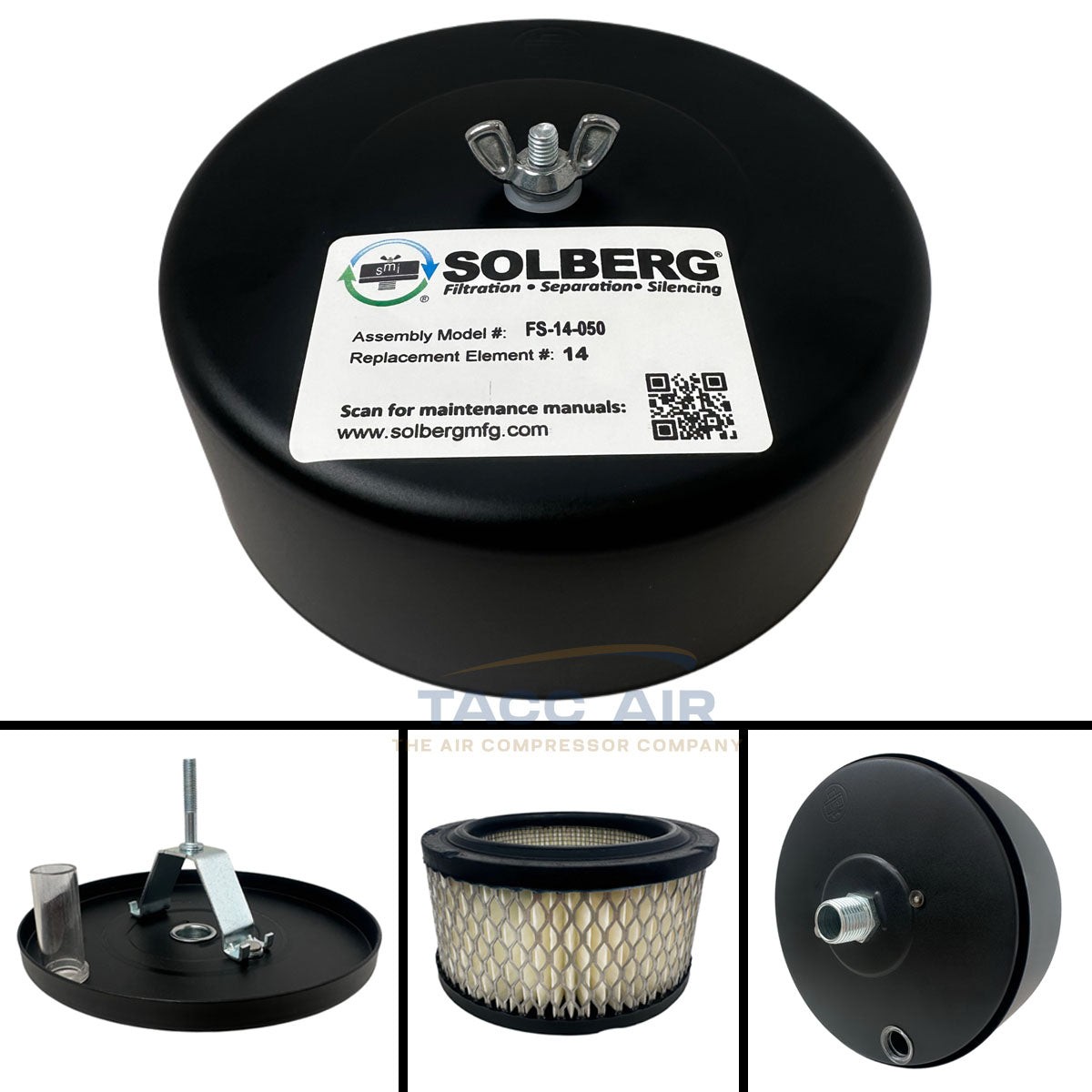 1/2" NPT Air Compressor Intake Filter Silencer Metal Housing Canister USA Made