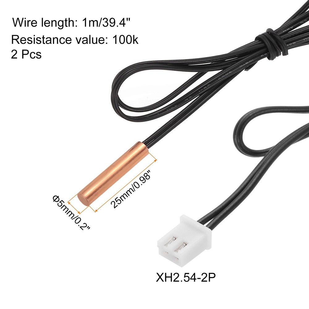 2Pcs 100K NTC Thermal Sensor Probe, 39.4" Cylindrical Sensitive Temp Sensor
