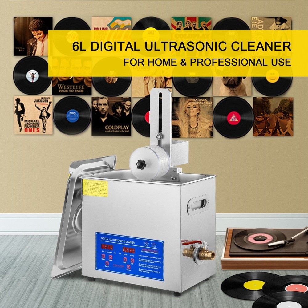 6L Ultrasonic Record Cleaning System 40kHz Adjustable Heat Timing Features
