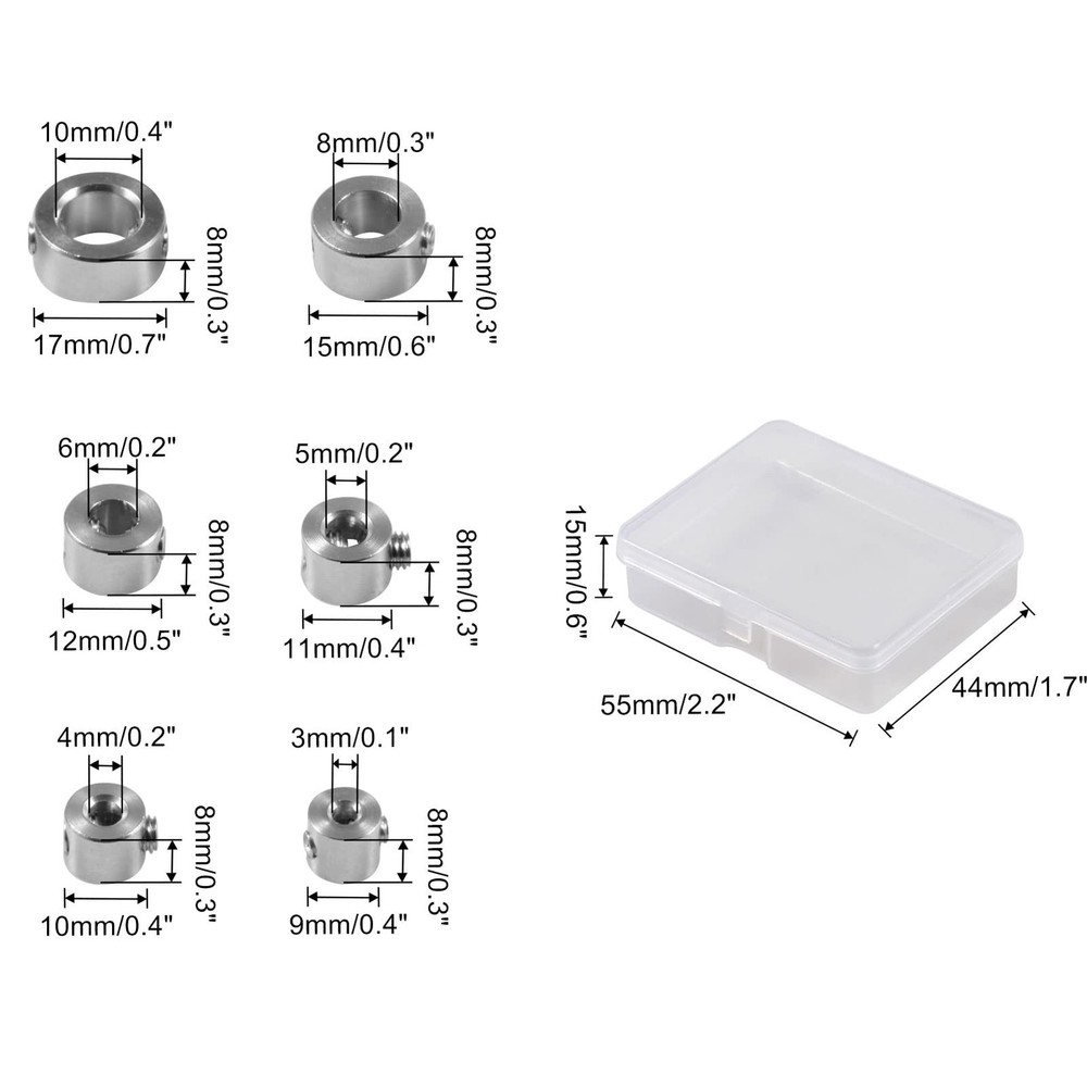 Drill Bit Depth Stop Collar Set Includes 6 Pcs 304 Stainless Steel Stop Bit C...