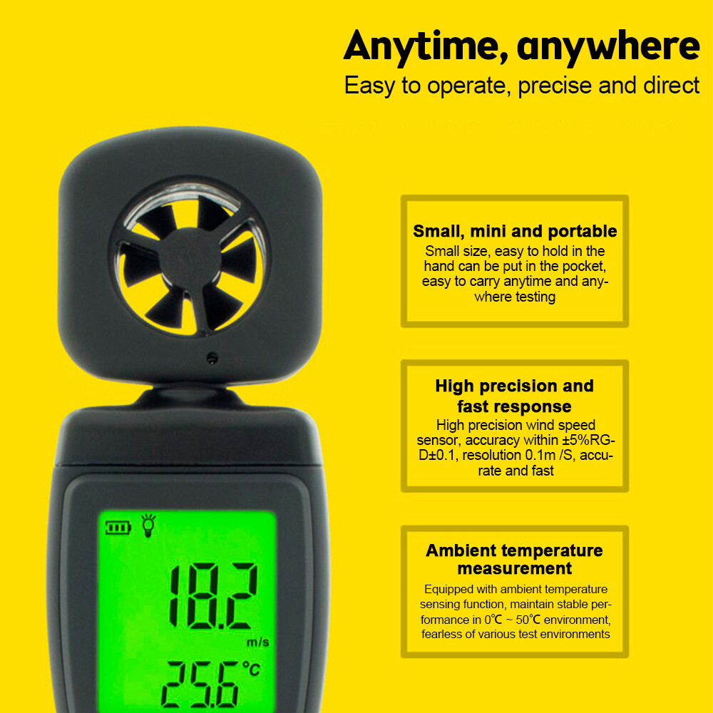 AS816 Anemograph Air Flow Meter Anemometer Handheld Digital Wind Speed Tester