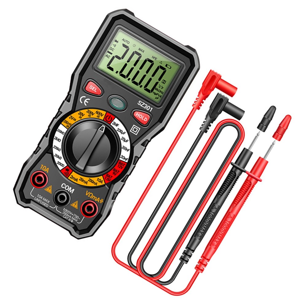 Essential Digital Multimeter Kit Measures Voltage Current Resistance w Probes