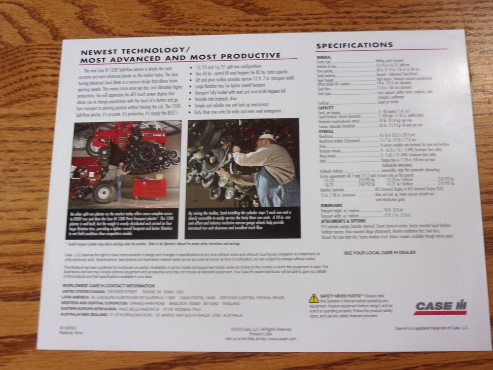 2003 CASE IH 1200 PIVOT-TRANSPORT SPLIT ROW PLANTER Attachment Brochure Catalog