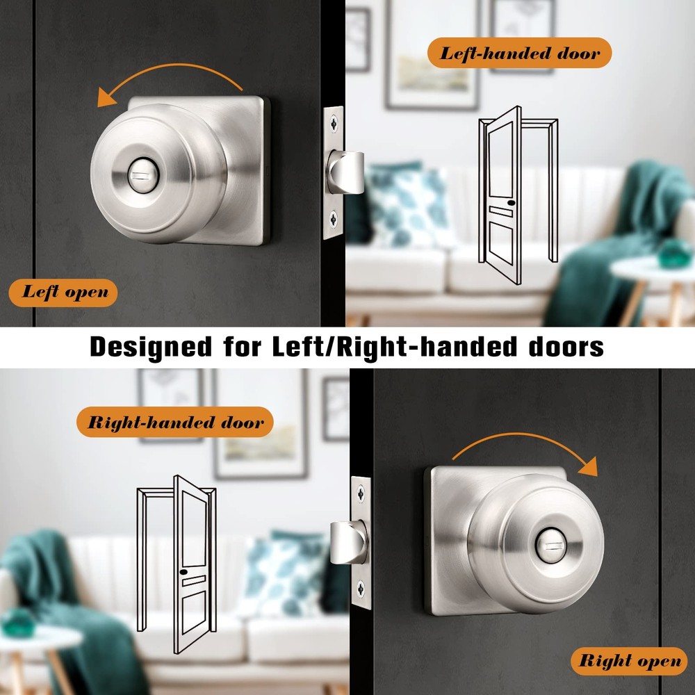 Probrico Brushed Nickel Square Door Knobs, Privacy Knob