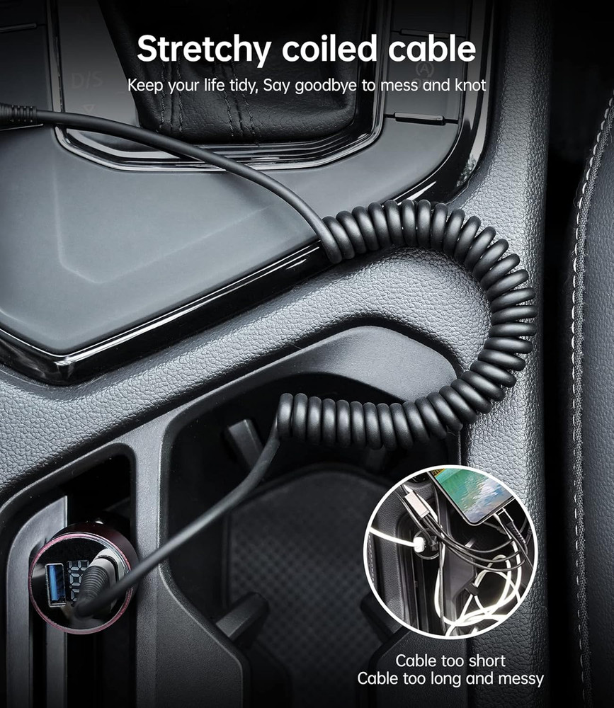 Iphone Charger Cable for Car (3FT/5FT), 2Pack Coiled Lightning Cable, [Apple Mfi