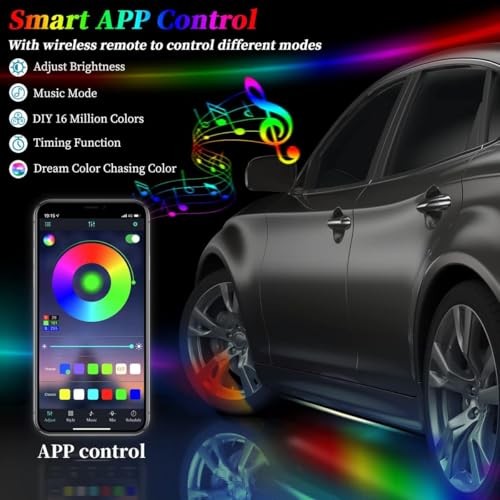 Car Underglow LED Lights,4 Pcs Dream Color Chasing Strip 4 Pcs Dream color