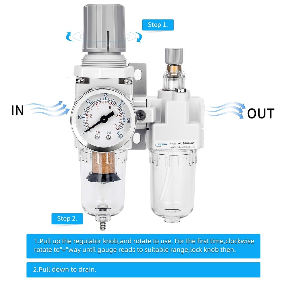 Efficient Compressed Air Filter Regulator Lubricator Set with Polycarbonate Bowl